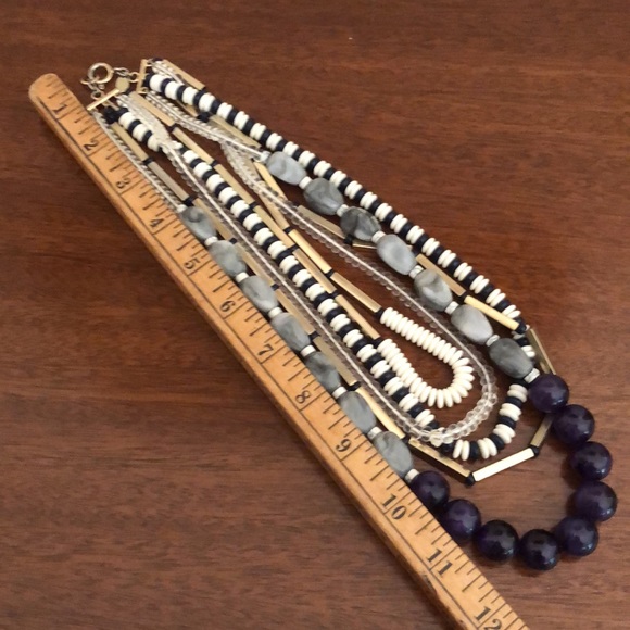 Loft Multistrand Beaded Statement Necklace Navy / Grey / Cream / Gold - Picture 6 of 13